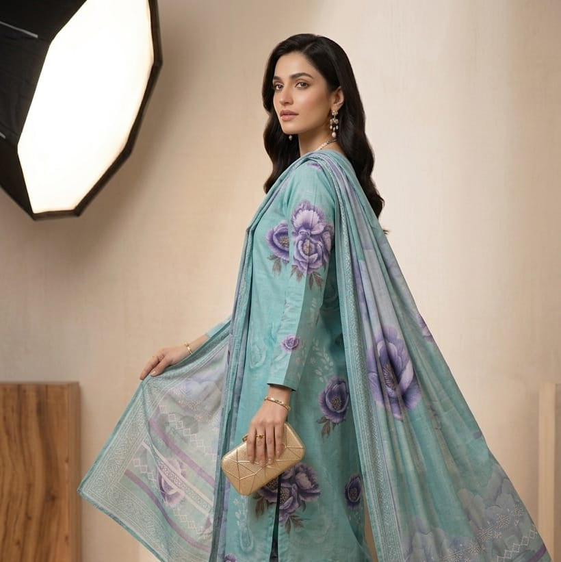 Aqua Green Printed Lawn 3 Piece Bayashma 