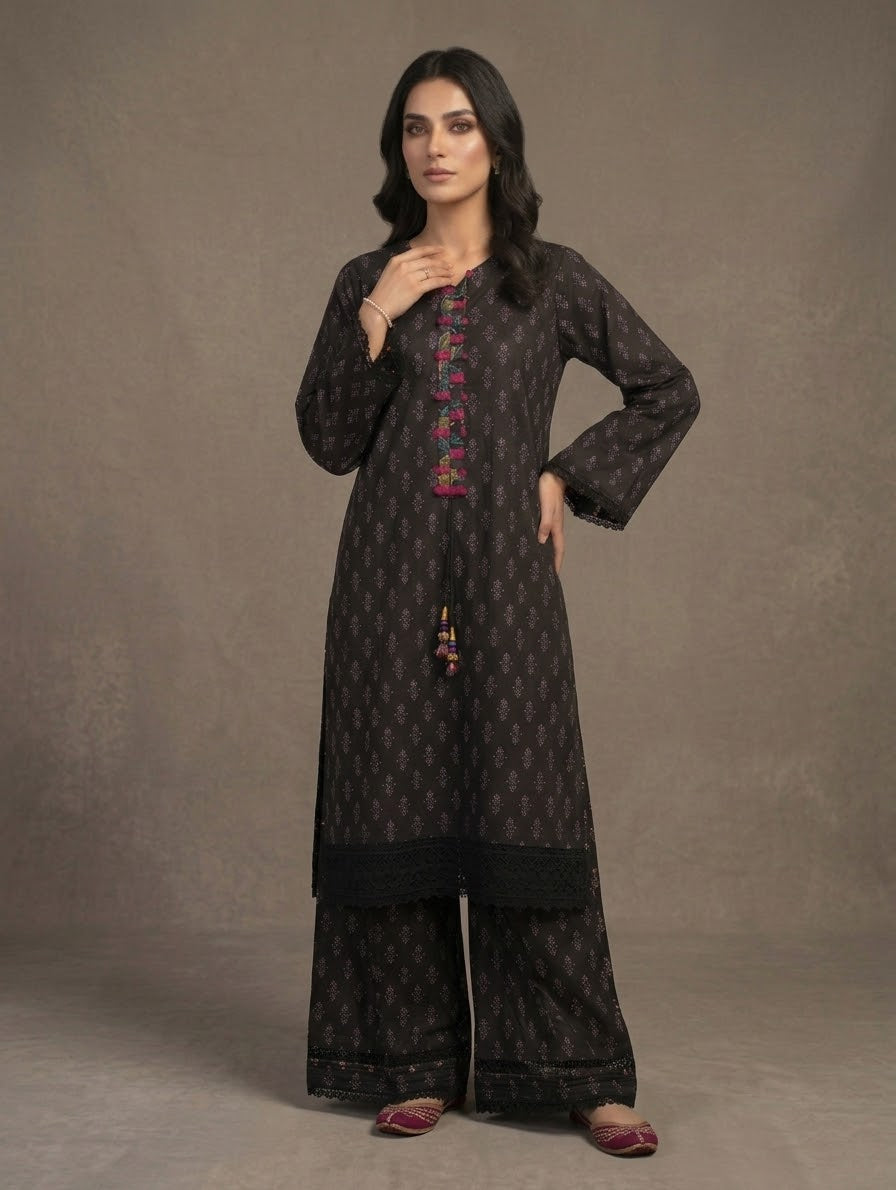 Black Geometric Printed 2-Piece Suit Bayashma 
