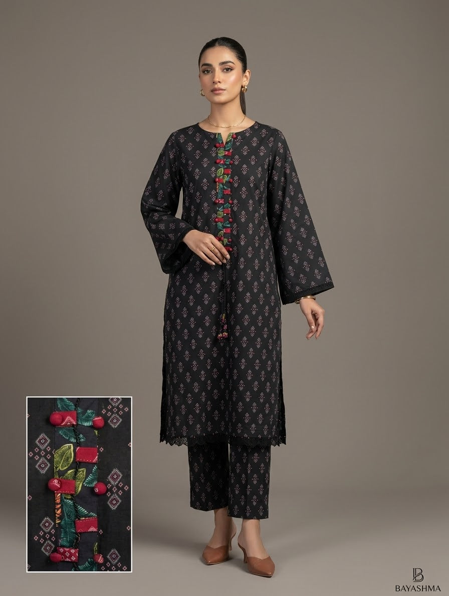 Black Geometric Printed 2-Piece Suit Bayashma 