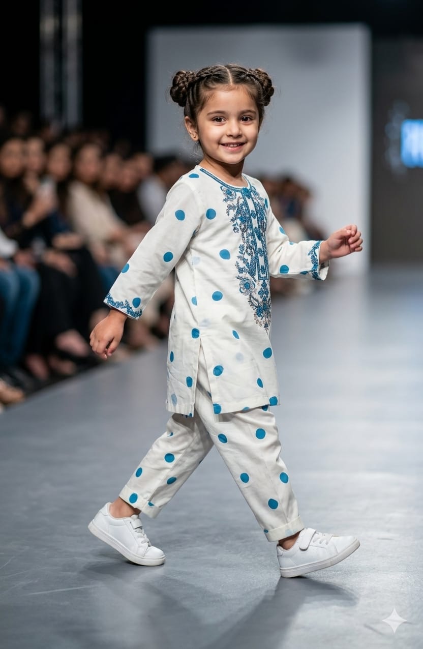 Teal Polka Dot Embroidered Set Kids Bayashma 