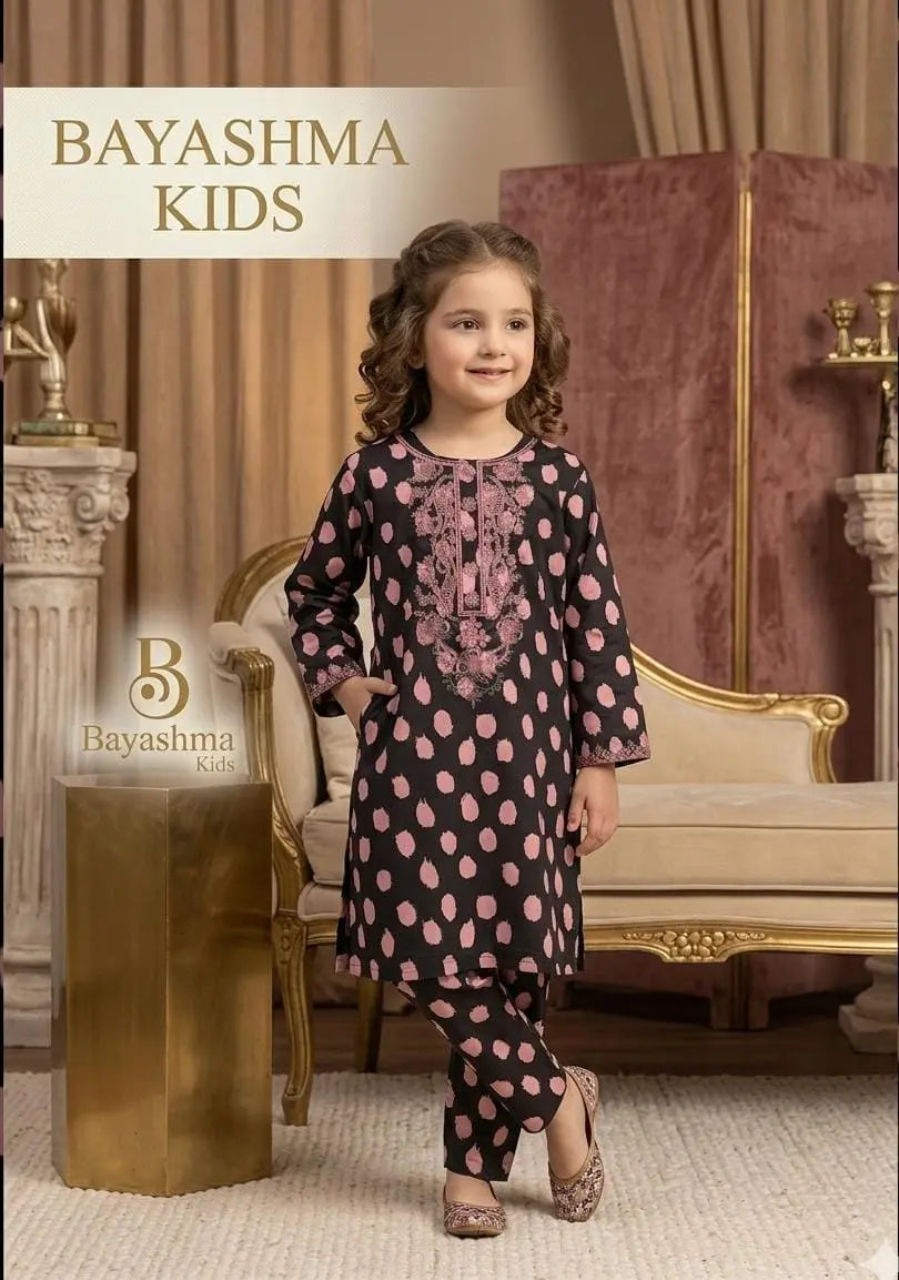 Black Dotted 2 Piece Kids Bayashma