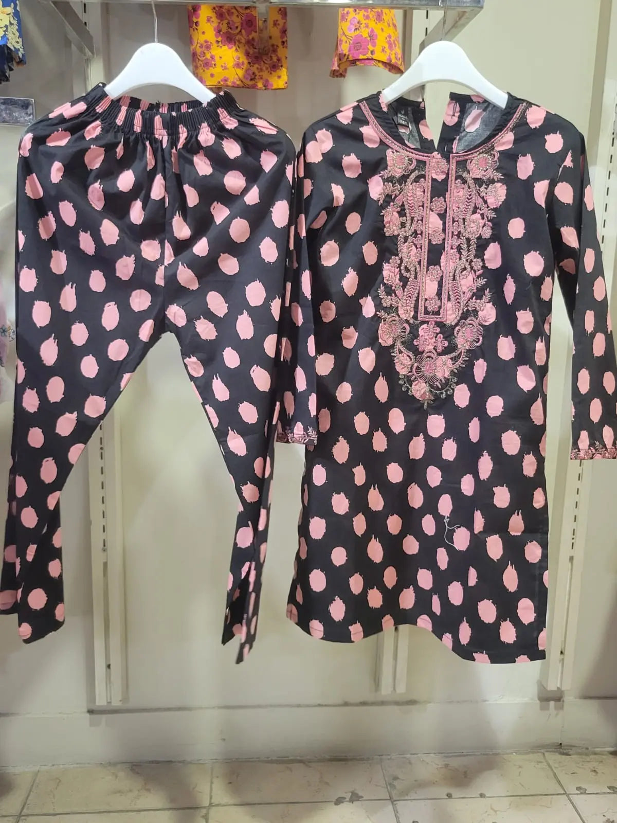 Black Dotted 2 Piece Kids Bayashma