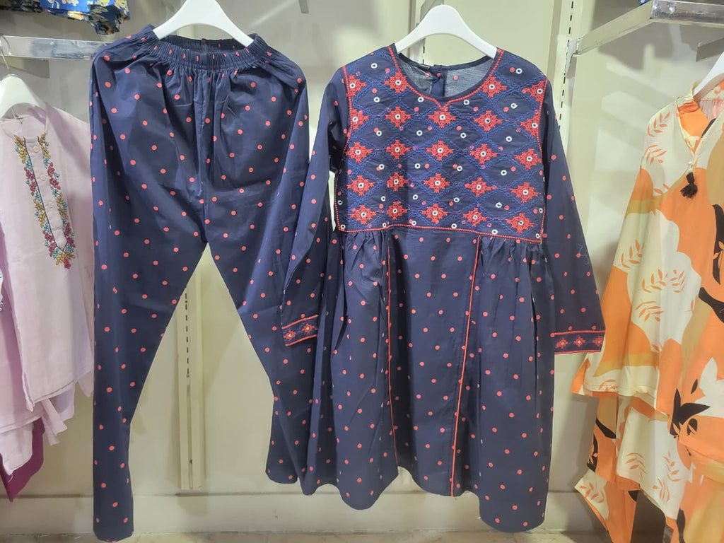 Navy Embroidered Tunic Set Kids Bayashma 