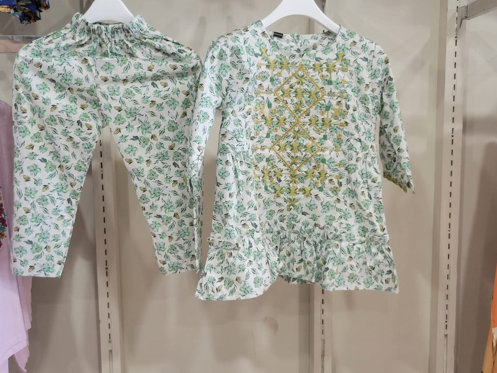 Mint Floral Ruffled Tunic Set Kids Bayashma 