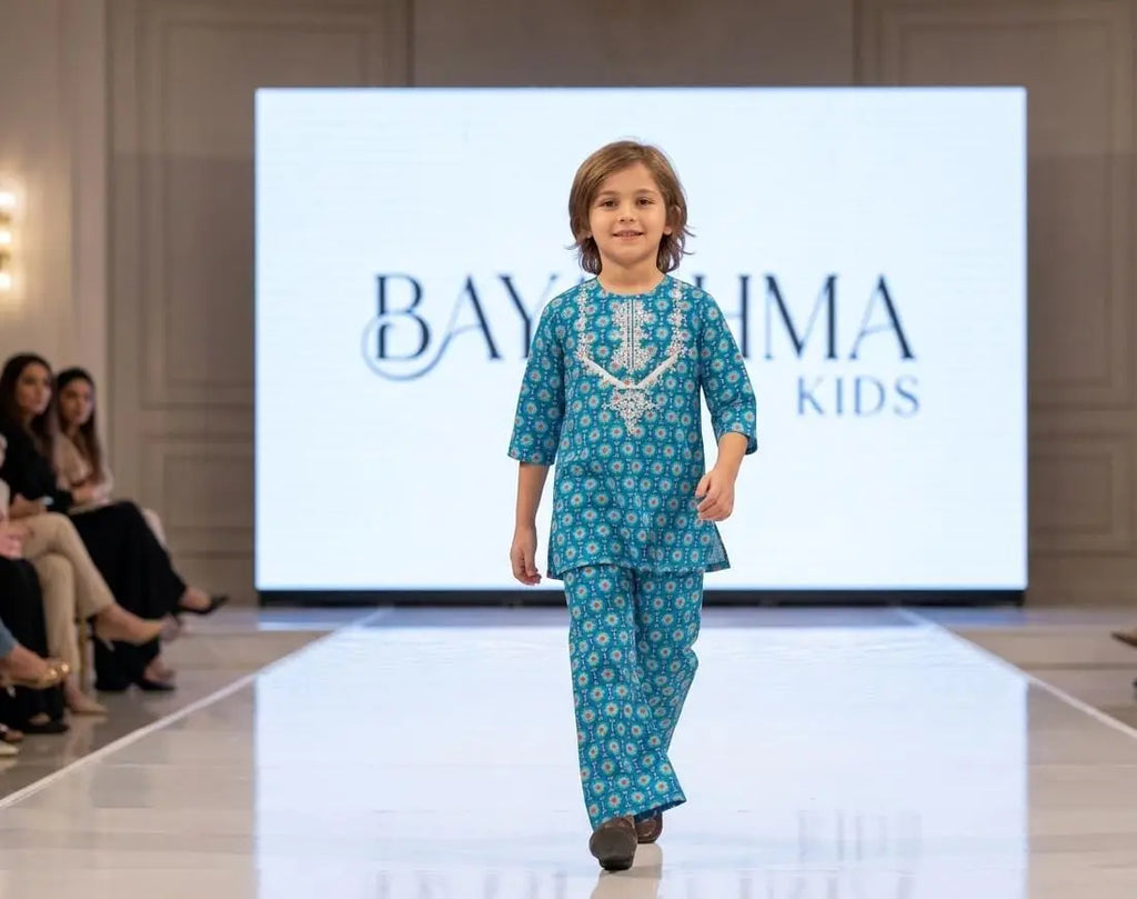 Teal Medallion Kurta Set Kids Bayashma