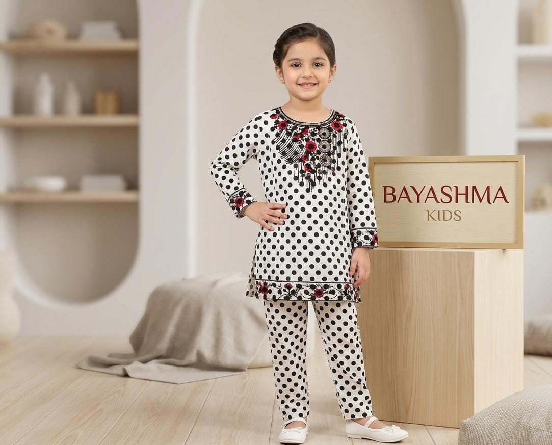 Monochrome Polka & Crimson Embroidered Set Kids Bayashma 