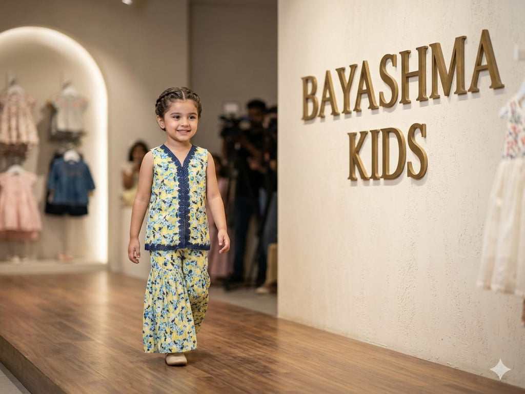 Yellow Floral Gharara Set Kids Bayashma 