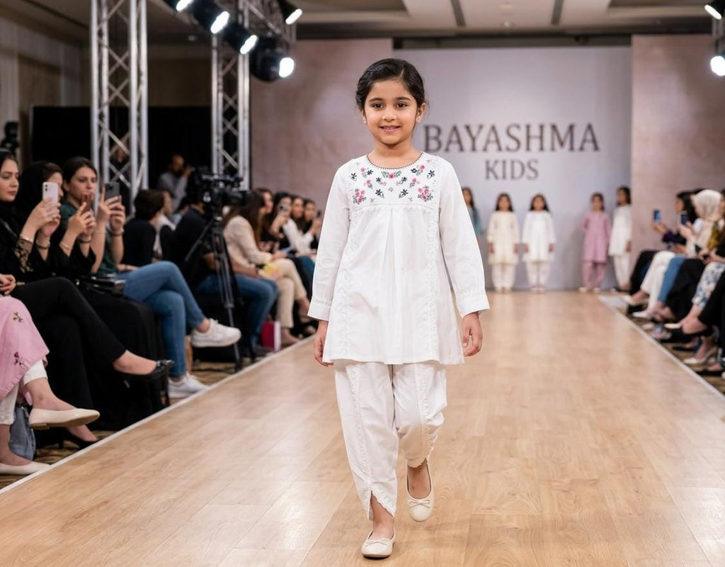 White Floral Embroidered Set Kids Bayashma 