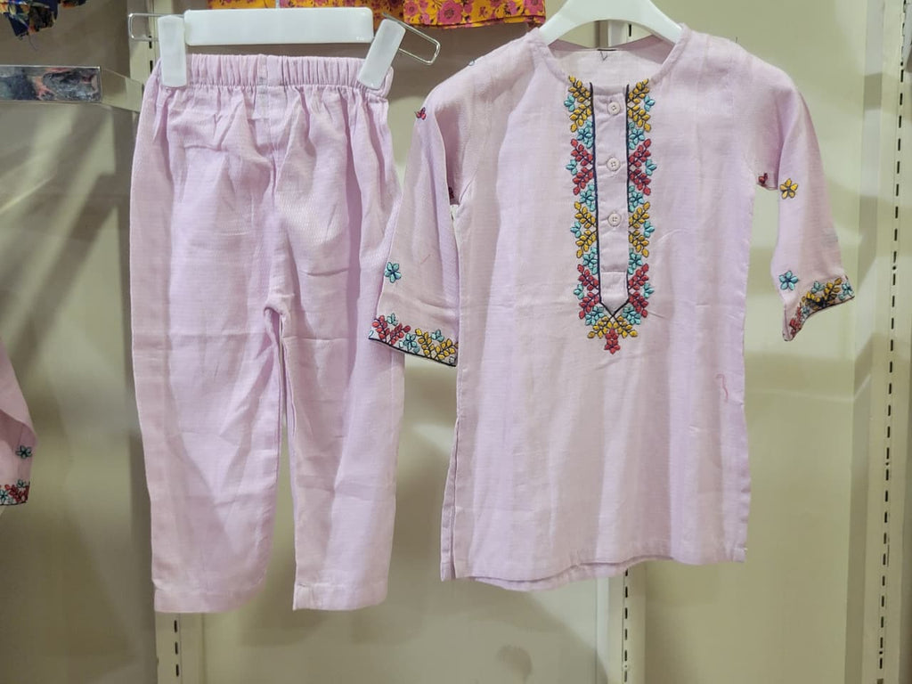 Lilac Embroidered Set Kids Bayashma 