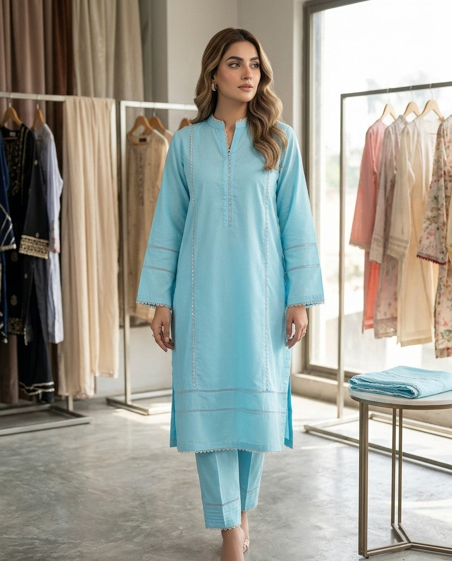 Serene Aqua Lace-Trimmed Co-ord Set Bayashma 