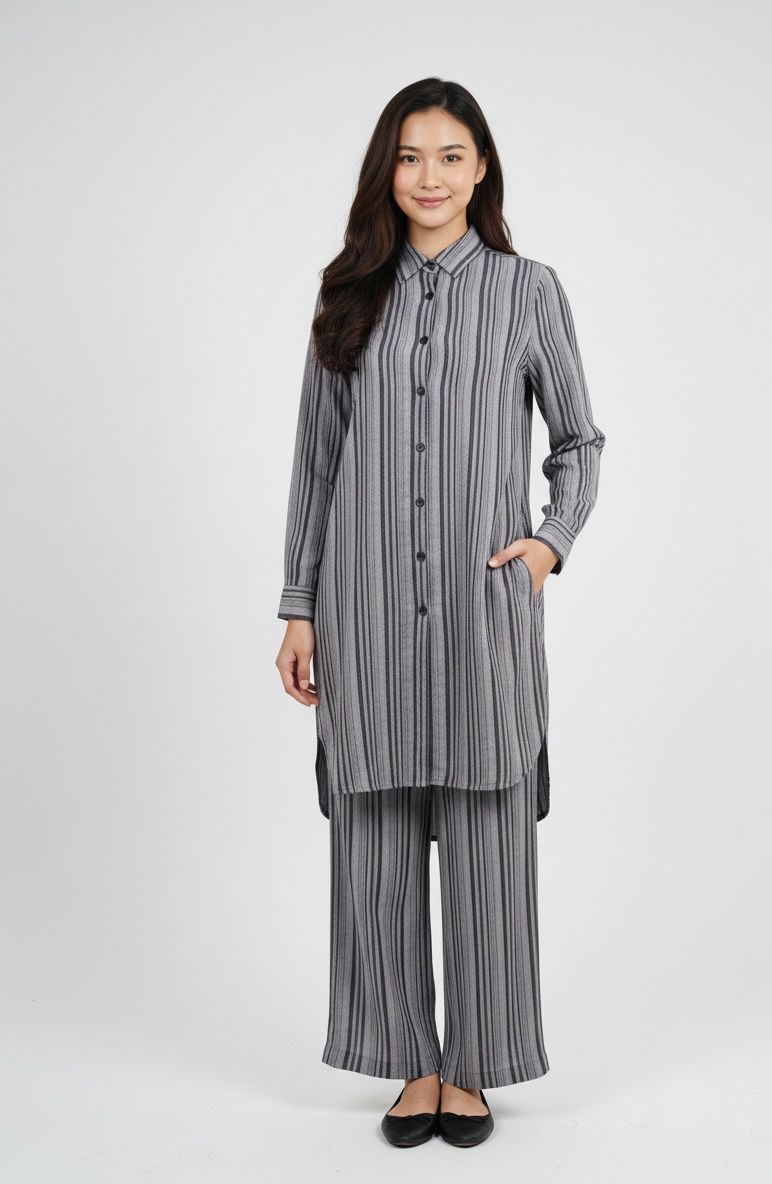 Gray Striped Co-Ord Set Bayashma 