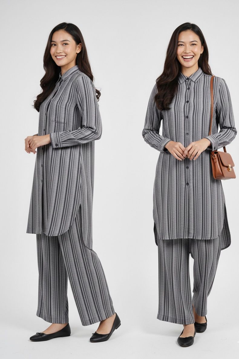 Gray Striped Co-Ord Set Bayashma 