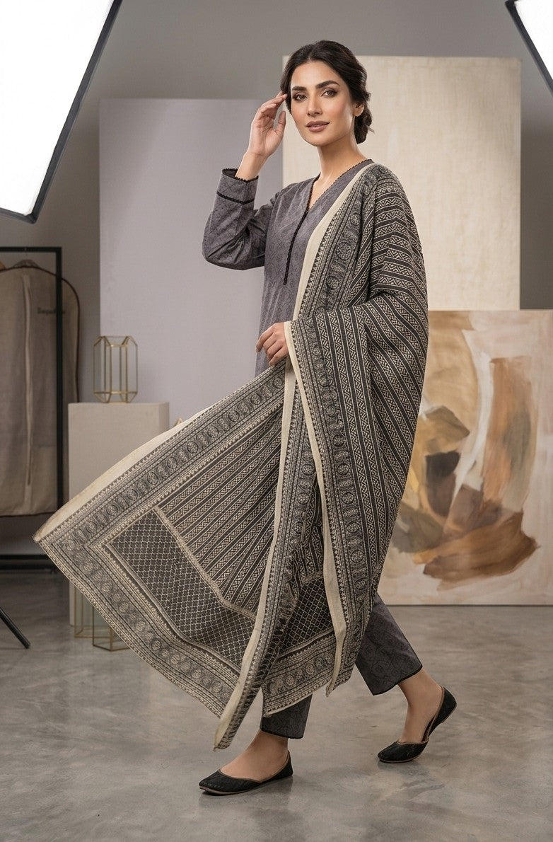 2 Piece Printed  Gray Shirt with Dupatta Bayashma 