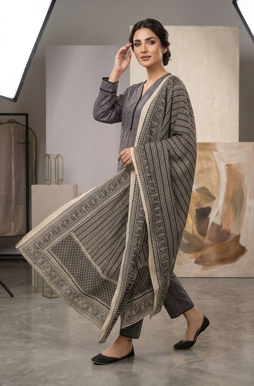 2 Piece Printed  Gray Shirt with Dupatta Bayashma 
