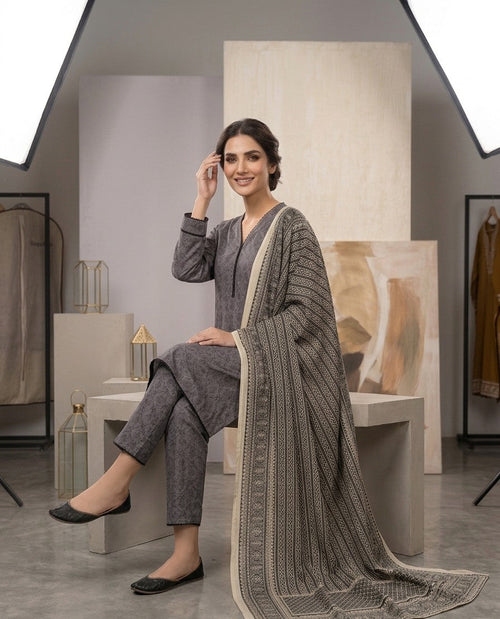 2 Piece Printed  Gray Shirt with Dupatta Bayashma 