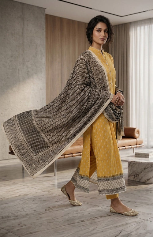 2 Piece Mustard Shirt with Printed Dupatta Bayashma 