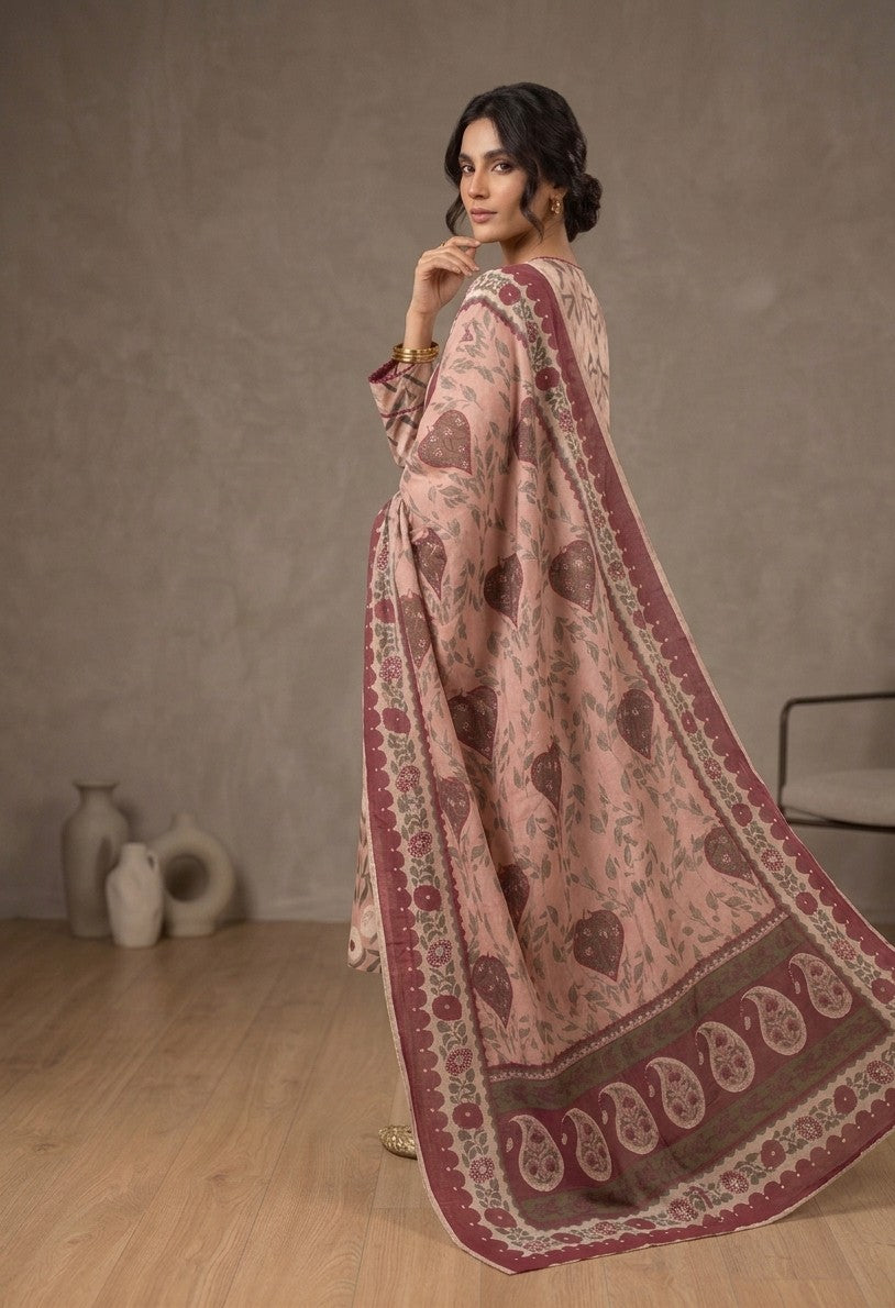 2 Piece Peach Shirt with Printed Dupatta Bayashma 