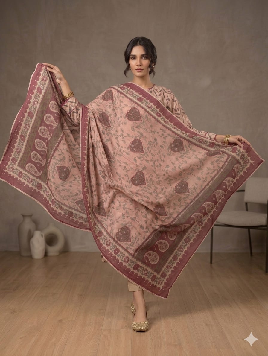 2 Piece Peach Shirt with Printed Dupatta Bayashma 