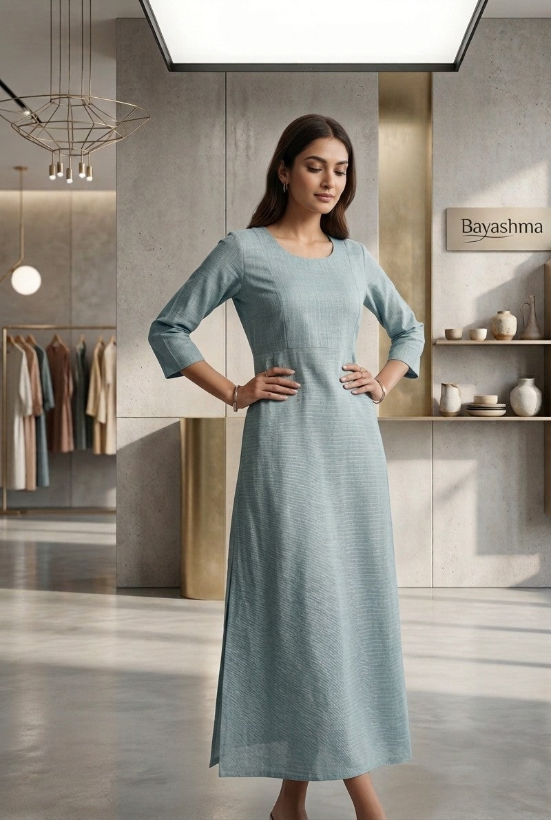 Teal A-Line Textured Long Frock Bayashma 