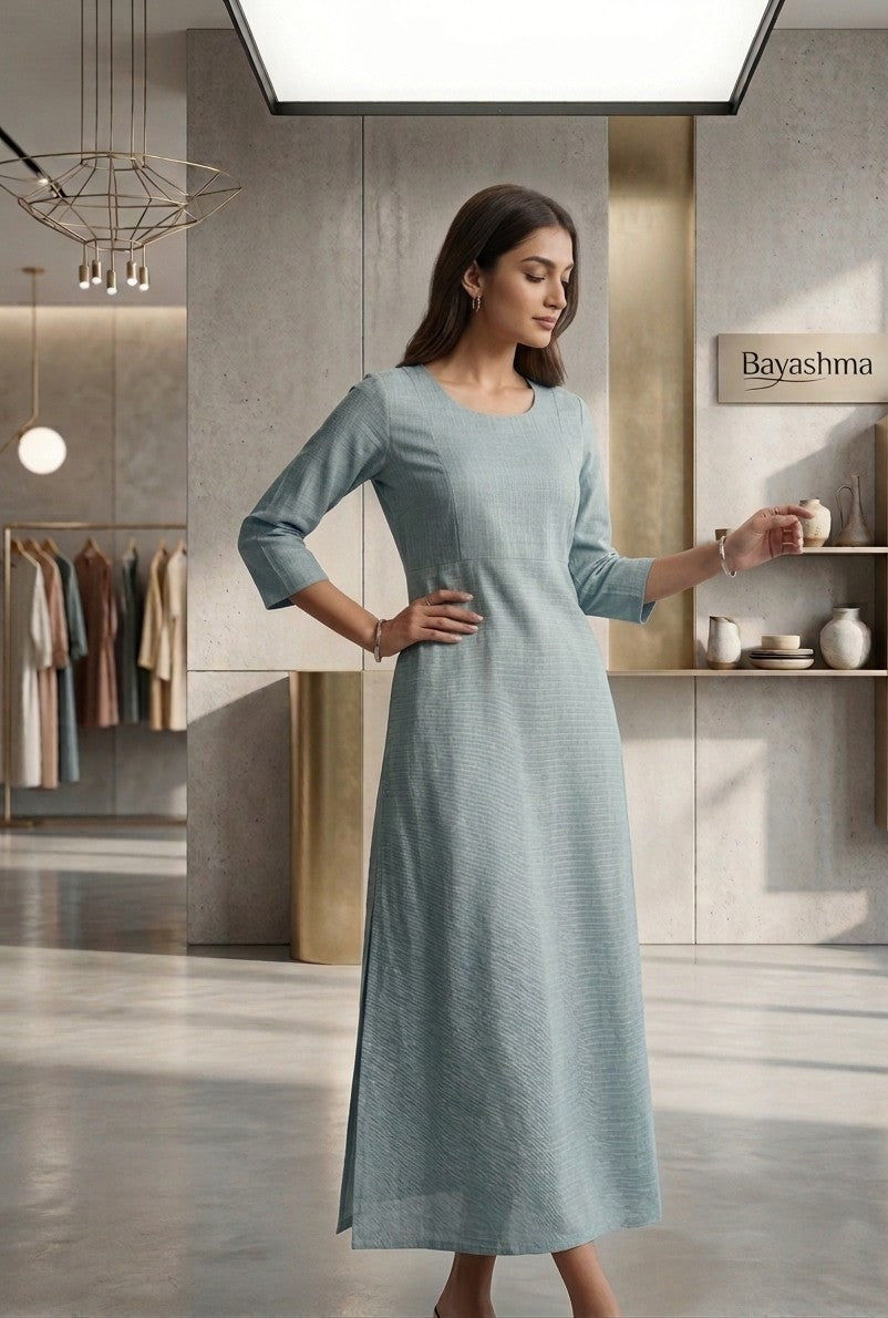 Teal A-Line Textured Long Frock Bayashma 