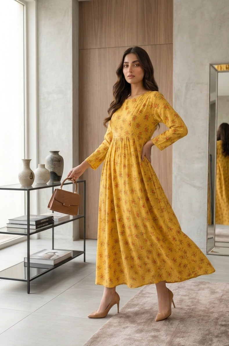 Yellow Floral Long frock Bayashma 