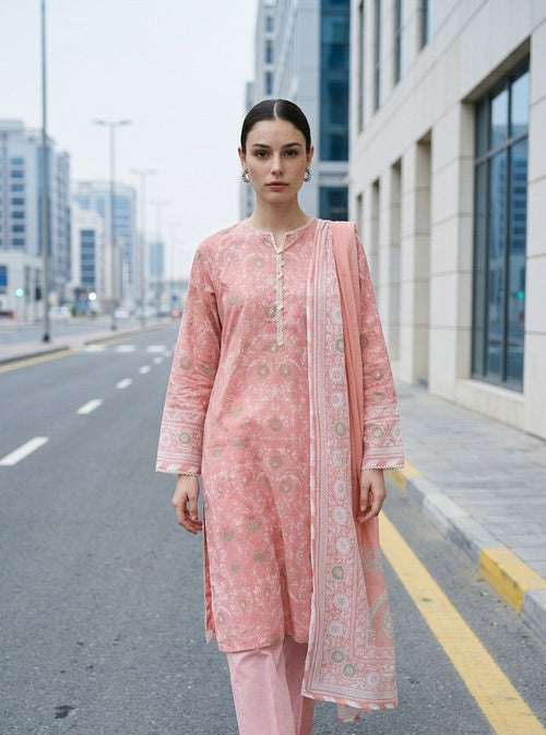 2 Piece Peach Pink Shirt with Printed Dupatta Bayashma 