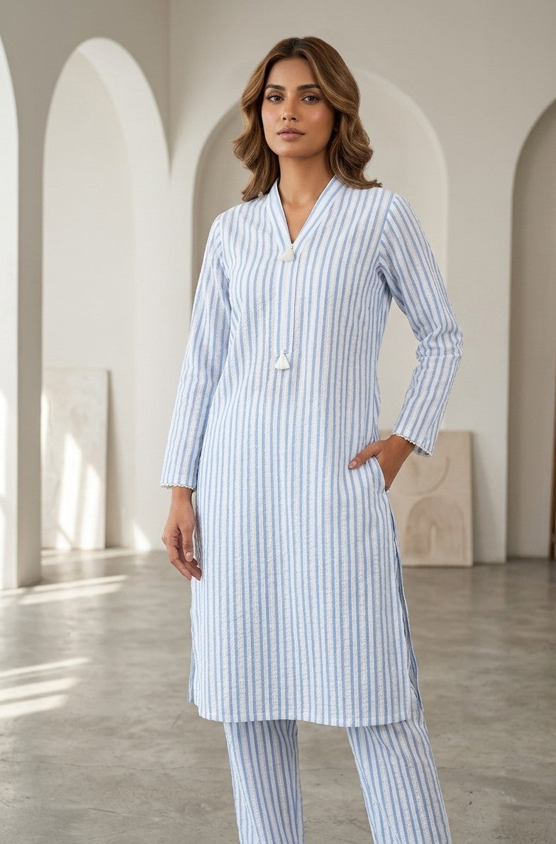 Azure Stripe Co-ord Set Bayashma 