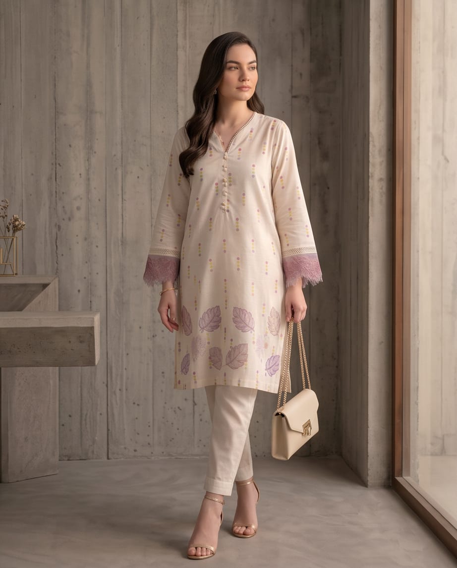 Short Shirt with Farshi Shalwar - Off White Bayashma 