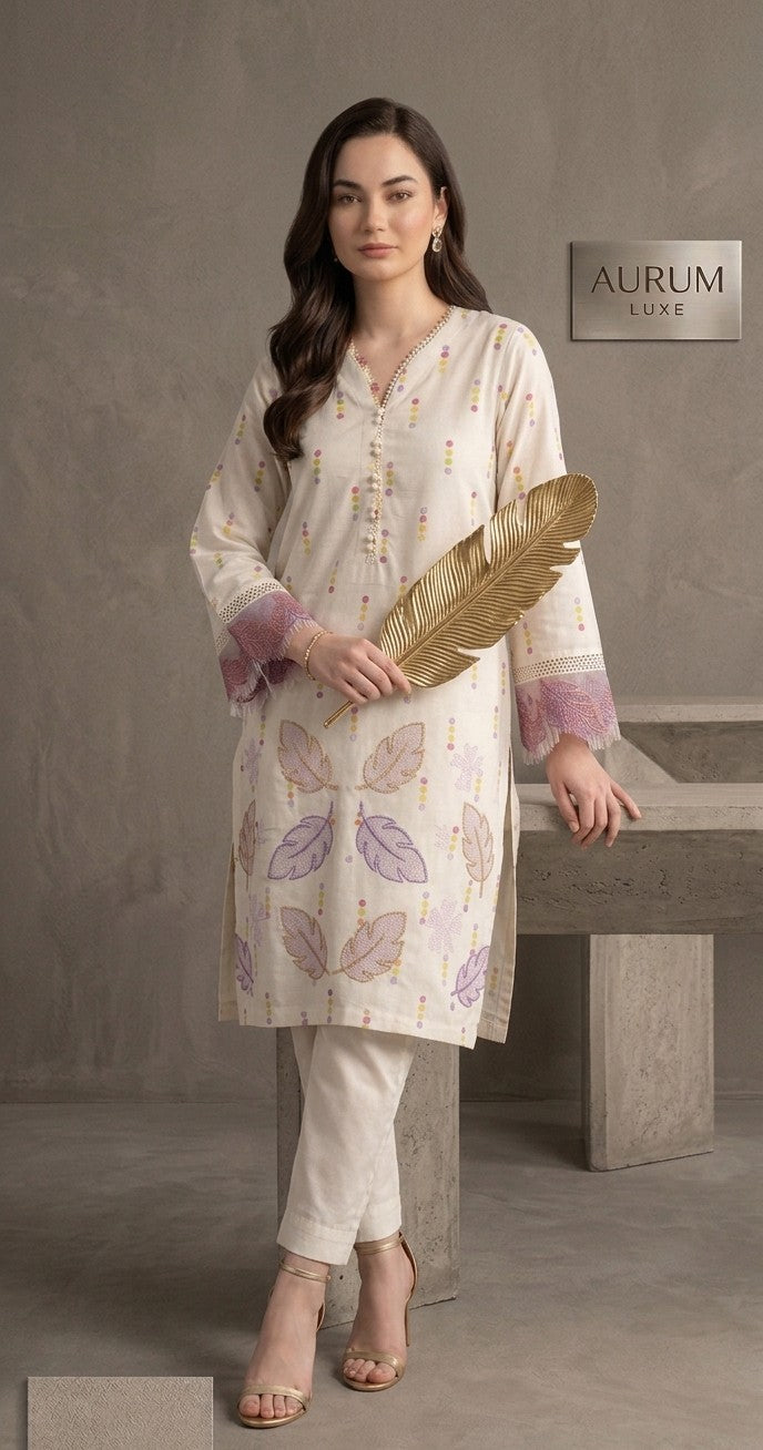Short Shirt with Farshi Shalwar - Off White Bayashma 