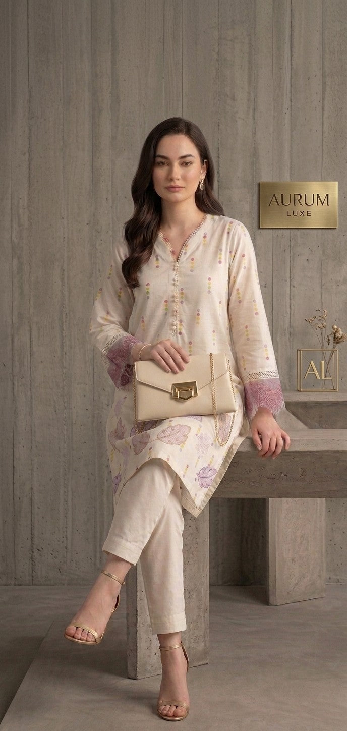 Short Shirt with Farshi Shalwar - Off White Bayashma 