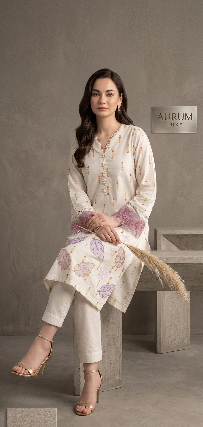 Short Shirt with Farshi Shalwar - Off White Bayashma 