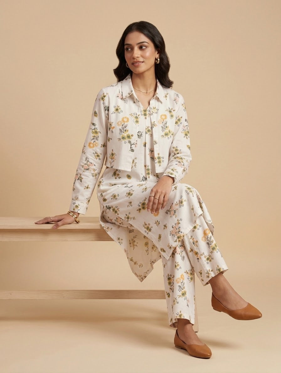 Ivory Botanical Co-ord Set Bayashma 