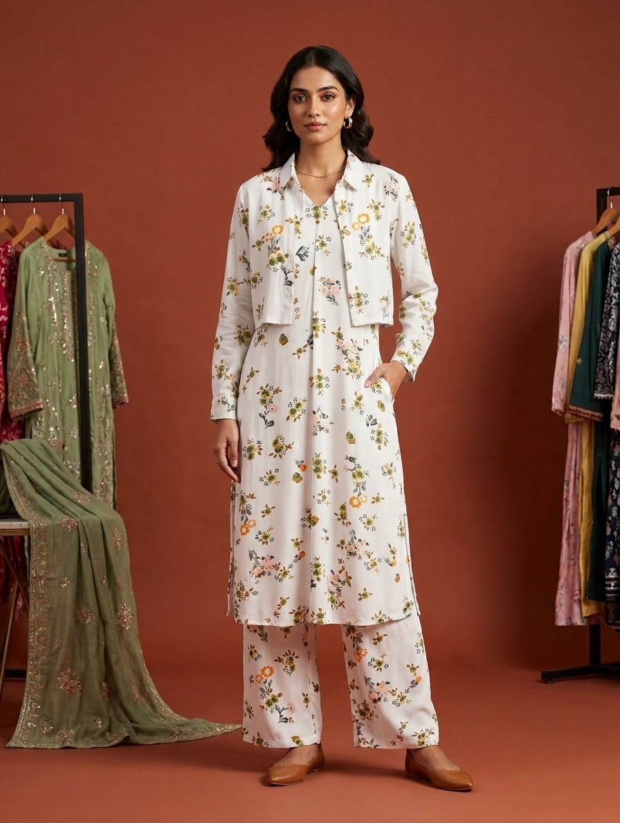Ivory Botanical Co-ord Set Bayashma 