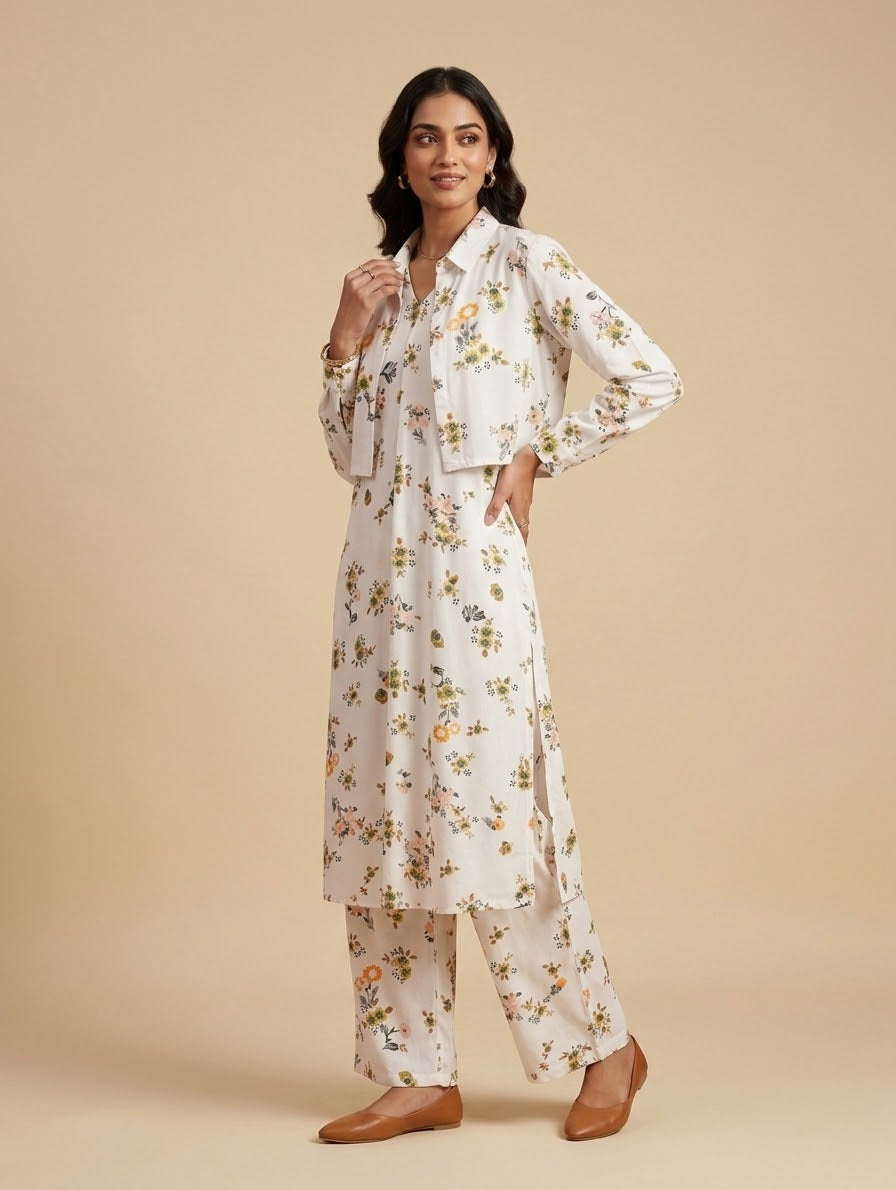 Ivory Botanical Co-ord Set Bayashma 
