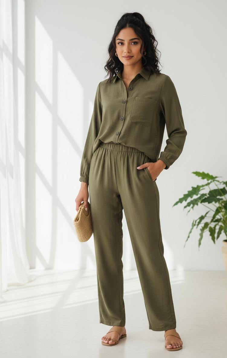Beige Solid Co-Ord Set Bayashma 