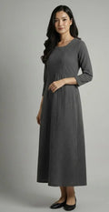 Gray Long Solid Frock Bayashma