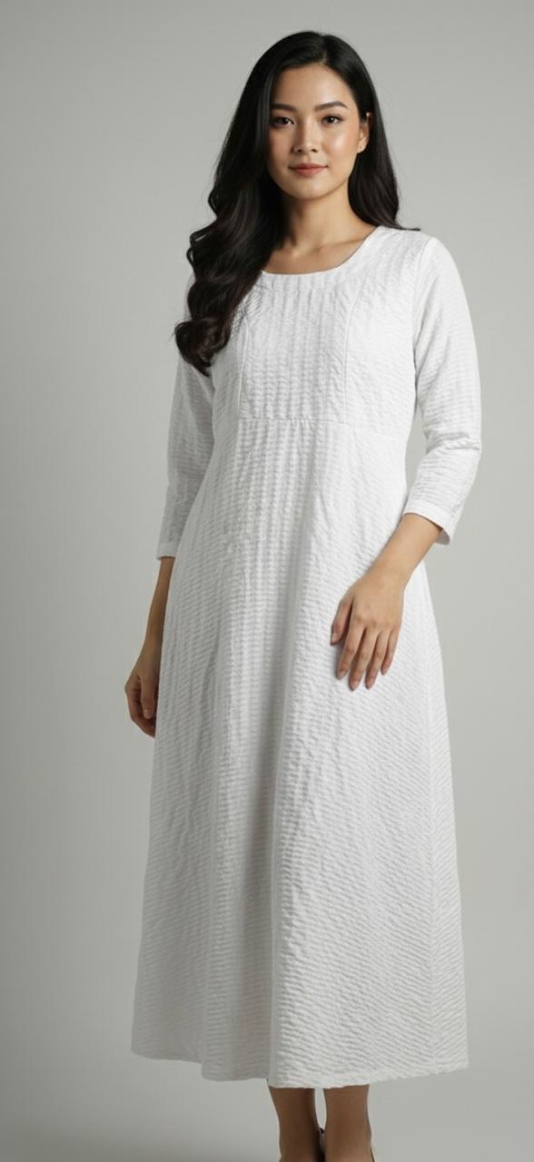 White Long Solid Frock Bayashma 