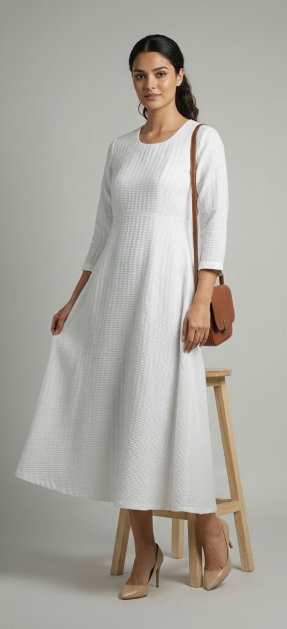 White Long Solid Frock Bayashma 