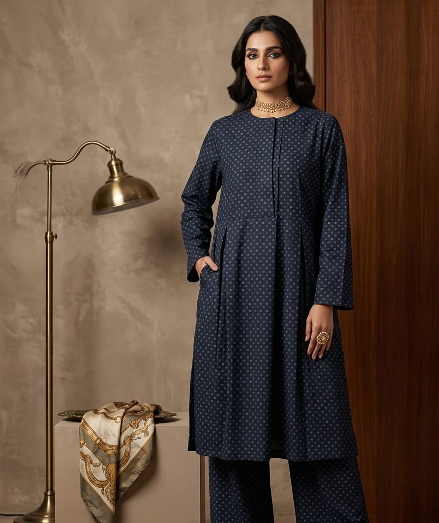 Midnight Dotted Pleated Tunic & Palazzo Set Bayashma 