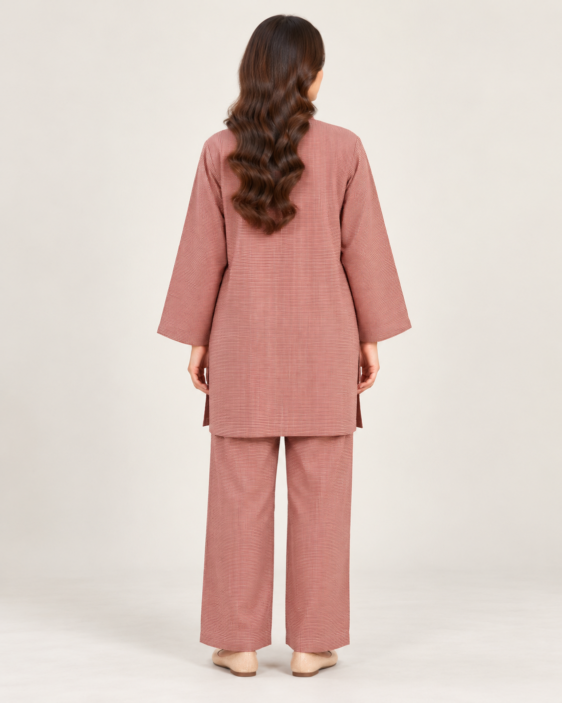 Bayashma Blush Geometric Pleated Tunic Set — back view