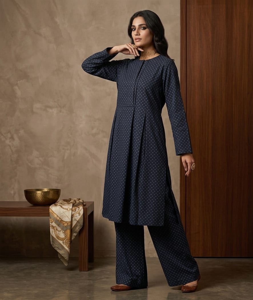 Midnight Dotted Pleated Tunic & Palazzo Set Bayashma 