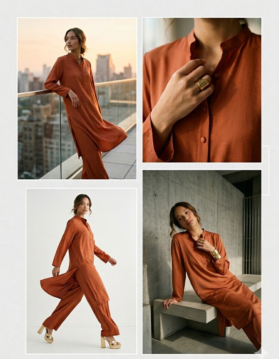 Earthbound Rust Slub-Textured Suit Bayashma 